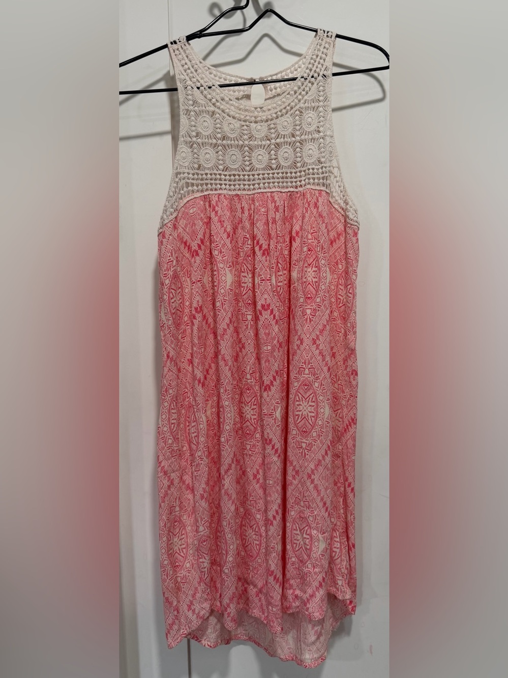 Maurices Pink and Cream Crochet Yoke Dress
